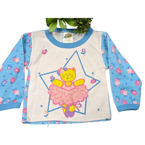 Vintage Cuties By Judy Ballet Cat Kitten Baby Girls Floral Pink Blue 0-6mo Shirt